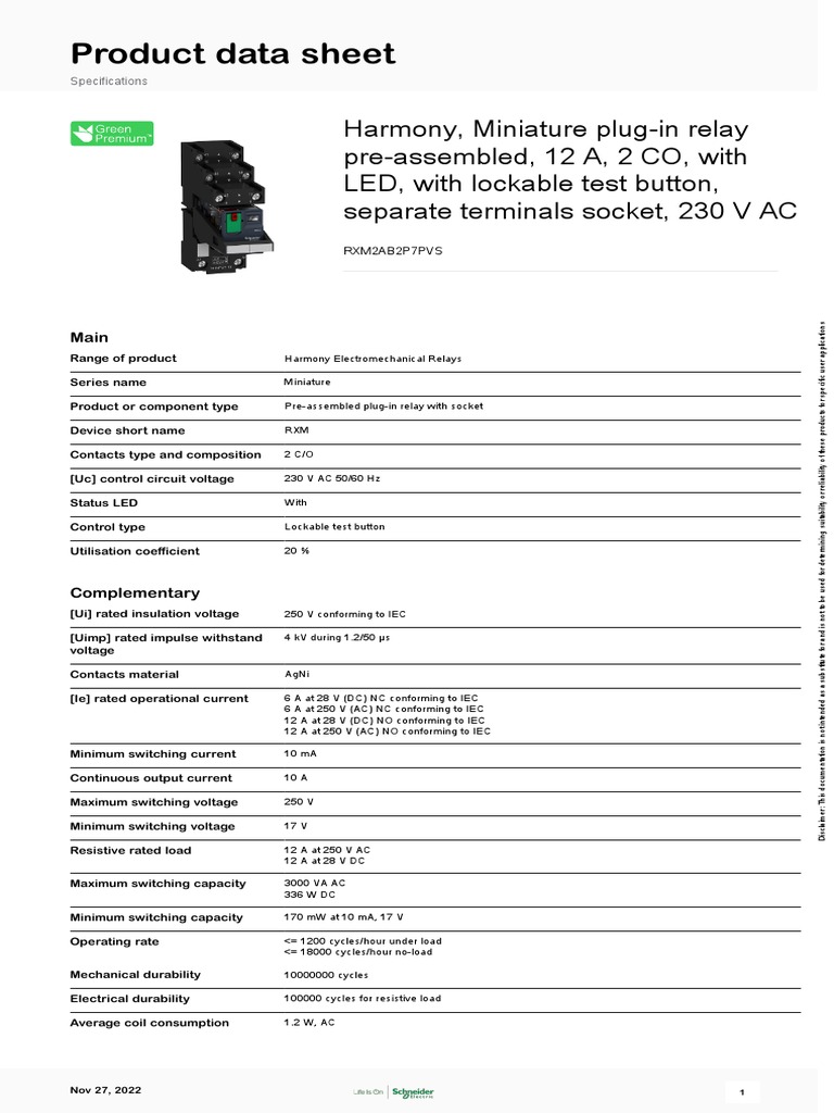 Harmony Electromechanical Relays - RXM2AB2P7PVS | PDF | Relay ...