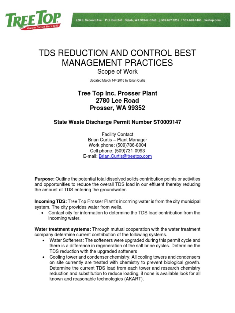 TDS Reduction Strategies for Tree Top Prosser | PDF | Water | Sanitation