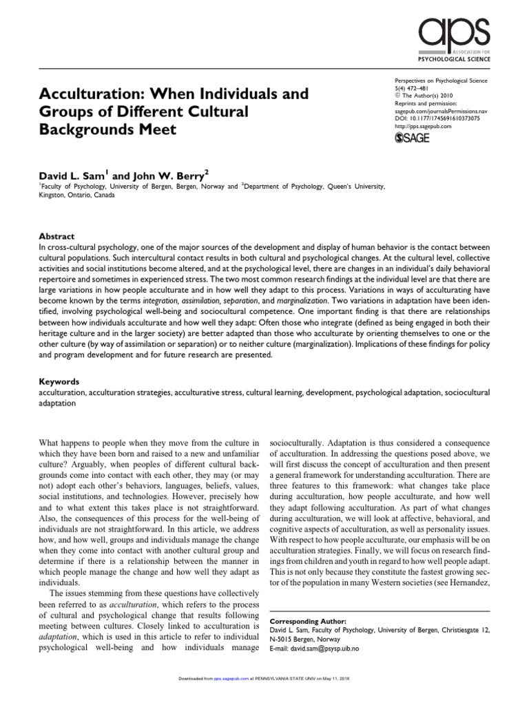 Acculturation: Understanding the Process of Cultural and Psychological ...