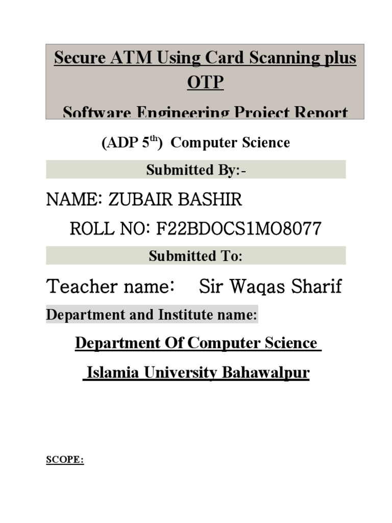 Secure Atm Using Card Scan....... Project | PDF | Personal ...
