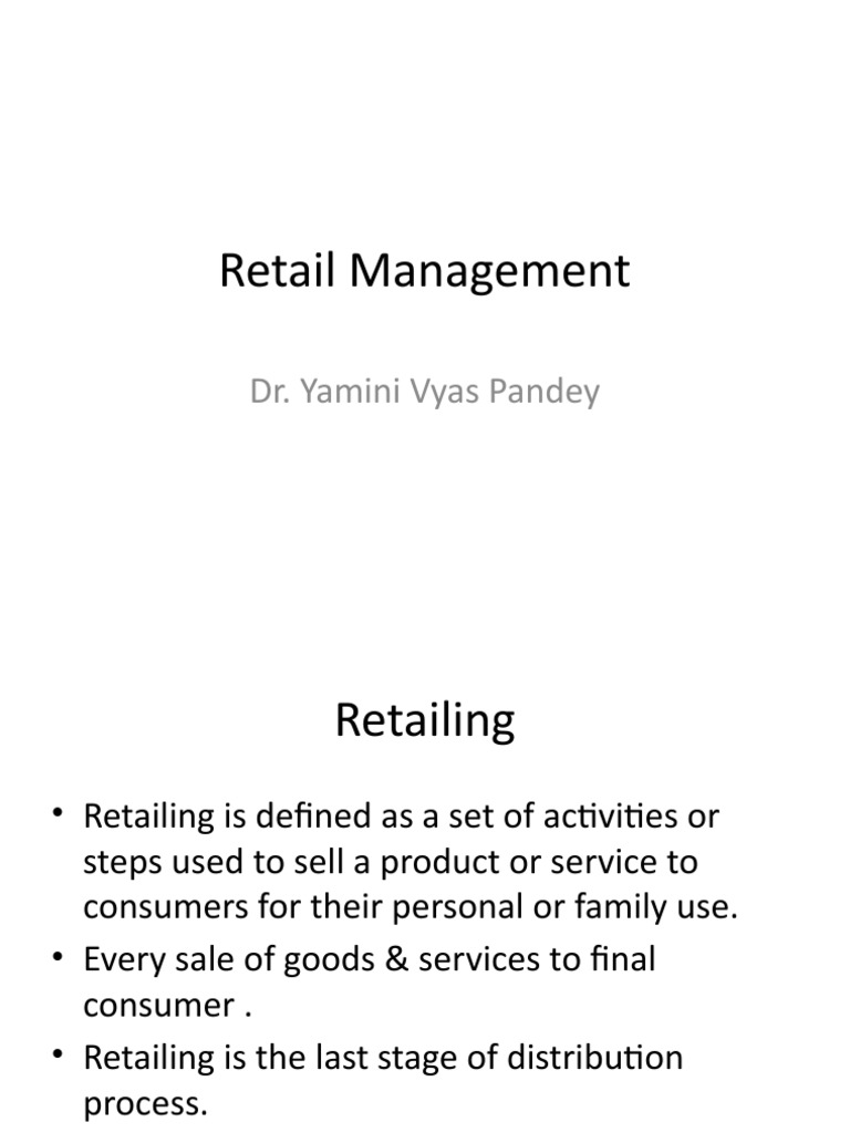 Retail Unit 1 PDF Retail Sales