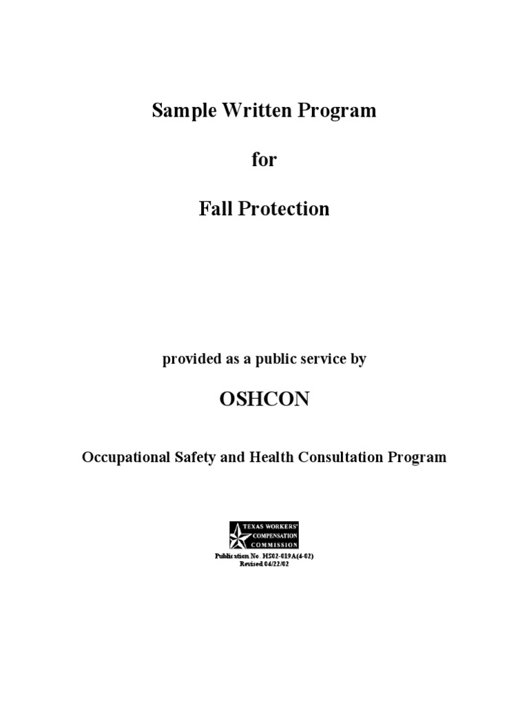 Sample Written Program For Fall Protection Provided As A Public Service by PDF Occupational