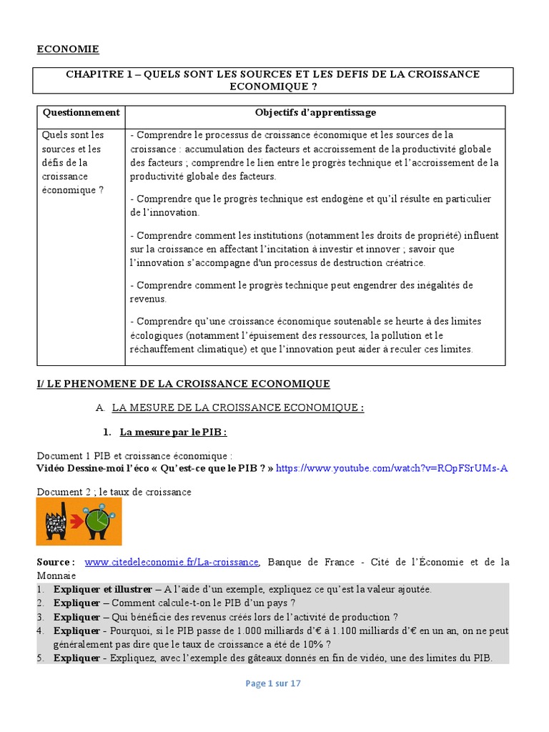 Sources et défis de la croissance économique | PDF | Croissance ...