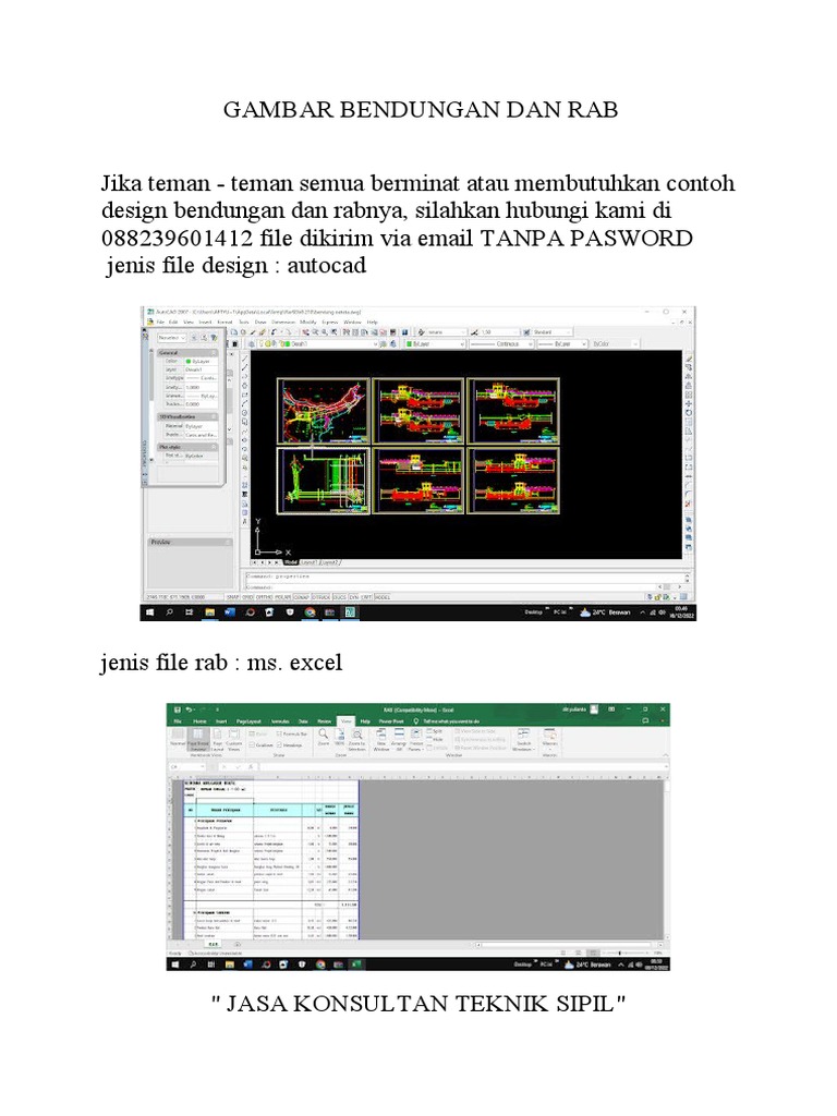 Gambar dan RAB Bendungan Autocad | PDF
