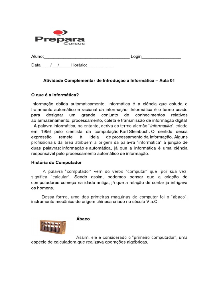 Introdução A Informatica 1 | PDF | Ciência da Computação | Matemática