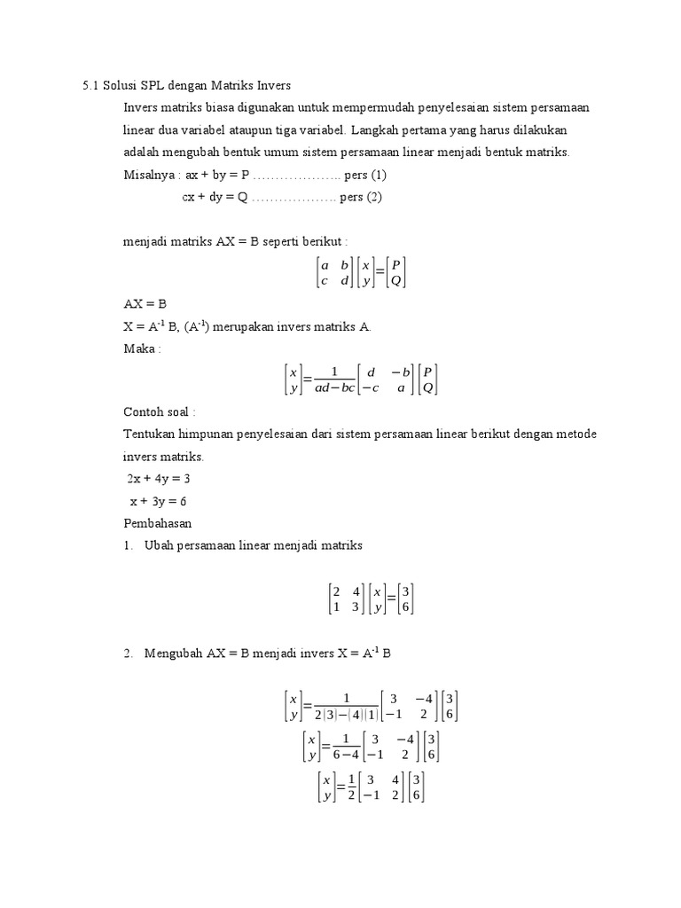 Penyelesaian SPL dengan Matriks Invers | PDF