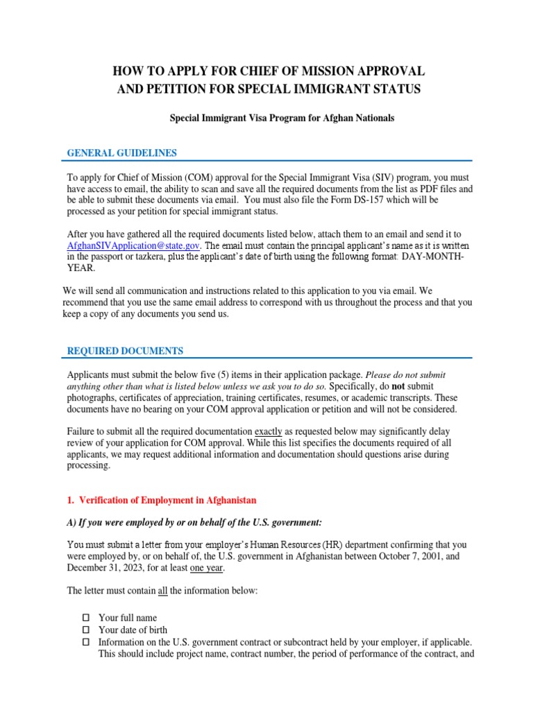 SIV Application Process for Afghan Nationals | PDF | International ...