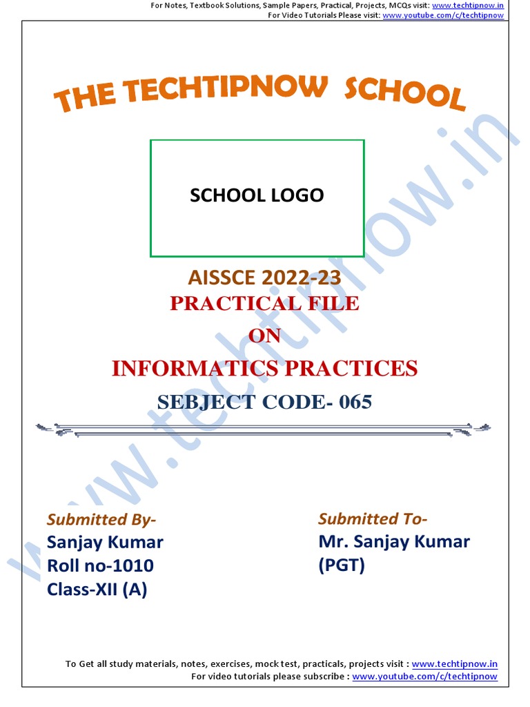 Class 12 Informatics Practices File | PDF | My Sql | Python ...