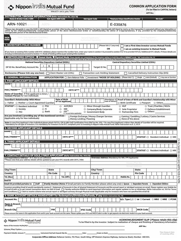 Nippon india common application sip form pdf economies