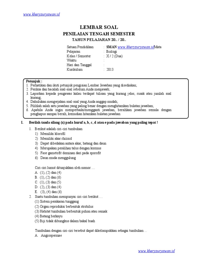 SOAL PTS 2 BIOLOGI KELAS X K13 WWW Kherysuryawan.id PDF