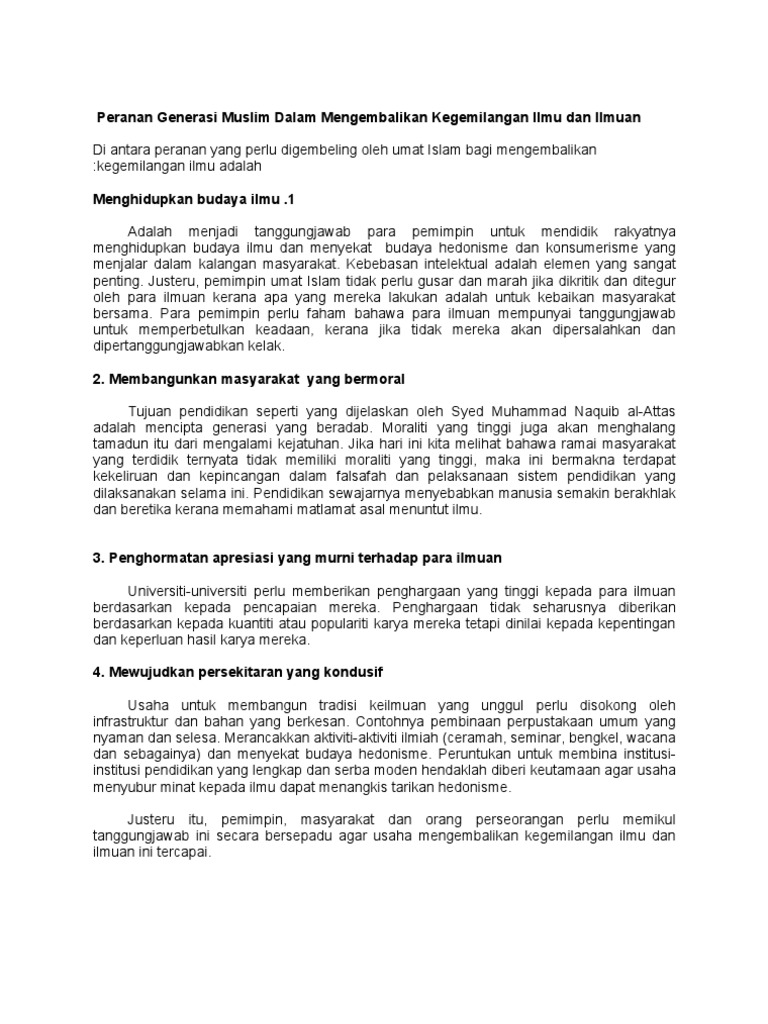 Peranan Generasi Muslim Dalam Mengembalikan Kegemilangan Ilmu Dan Ilmuan Pdf