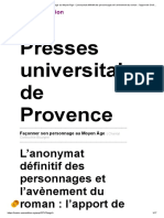 Presses Universitaires de Provence: L'anonymat Définitif Des Personnages Et L'avènement Du Roman: L'apport de