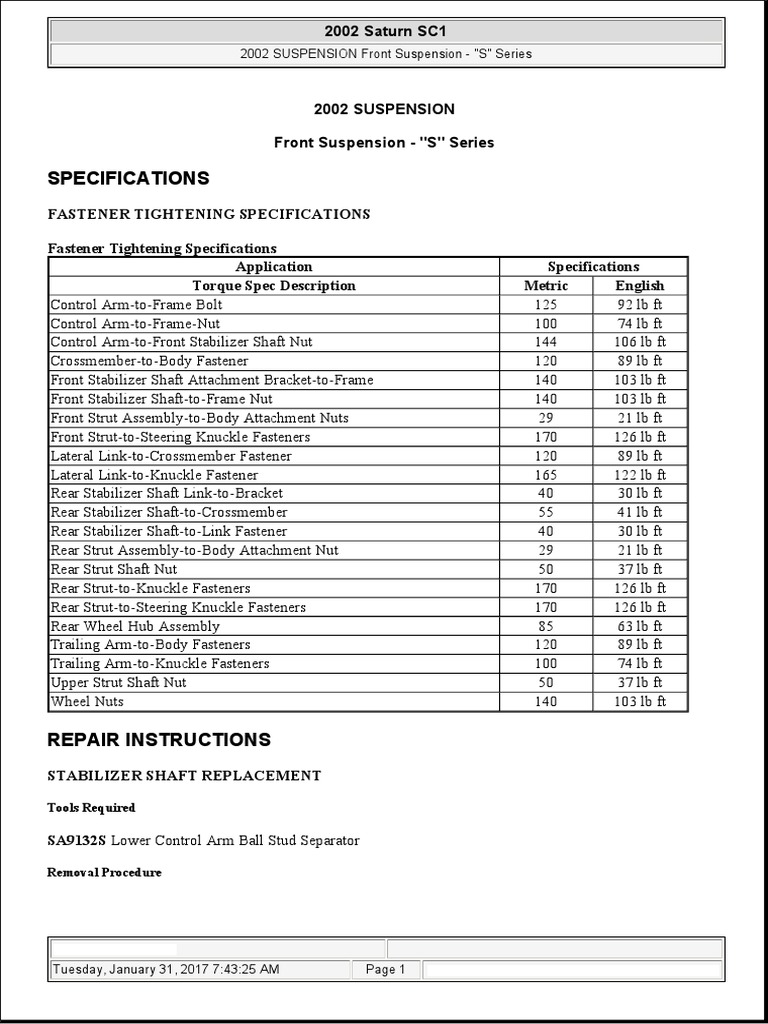 2002 Saturn SC1 Front Suspension Guide | PDF | Axle | Steering