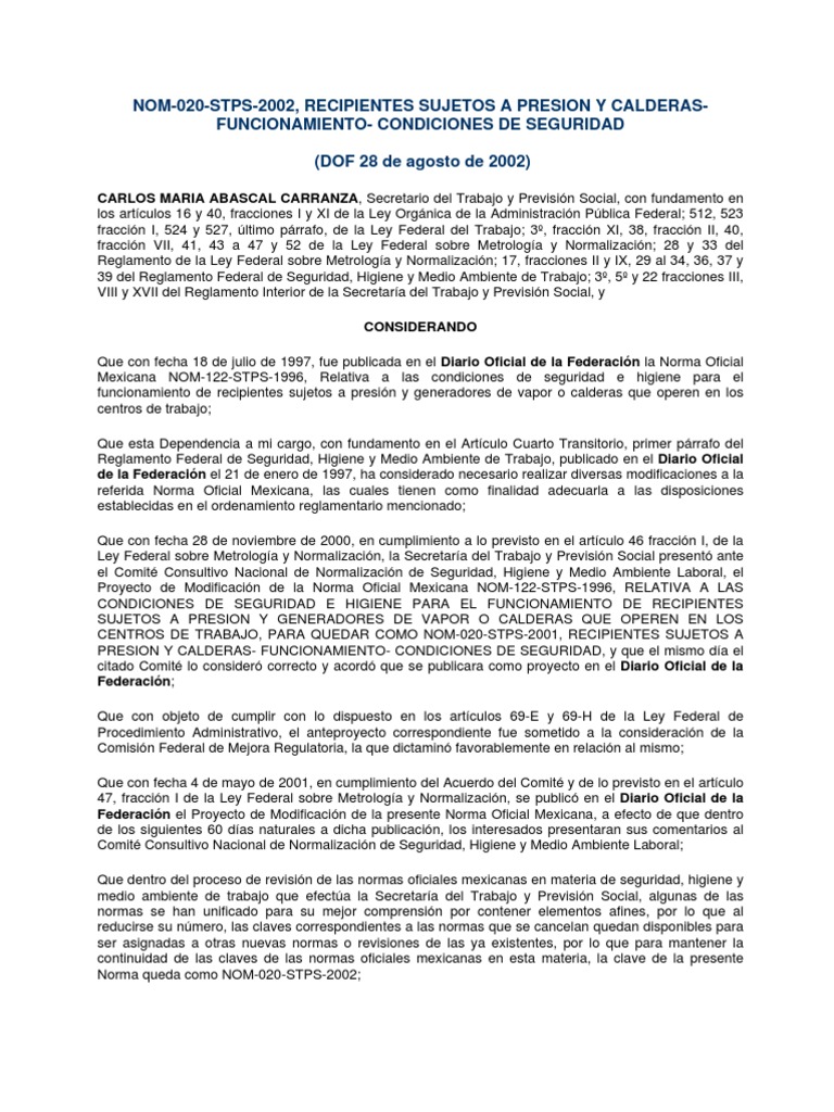 Nom 020 STPS 2002 | PDF | Presión | México