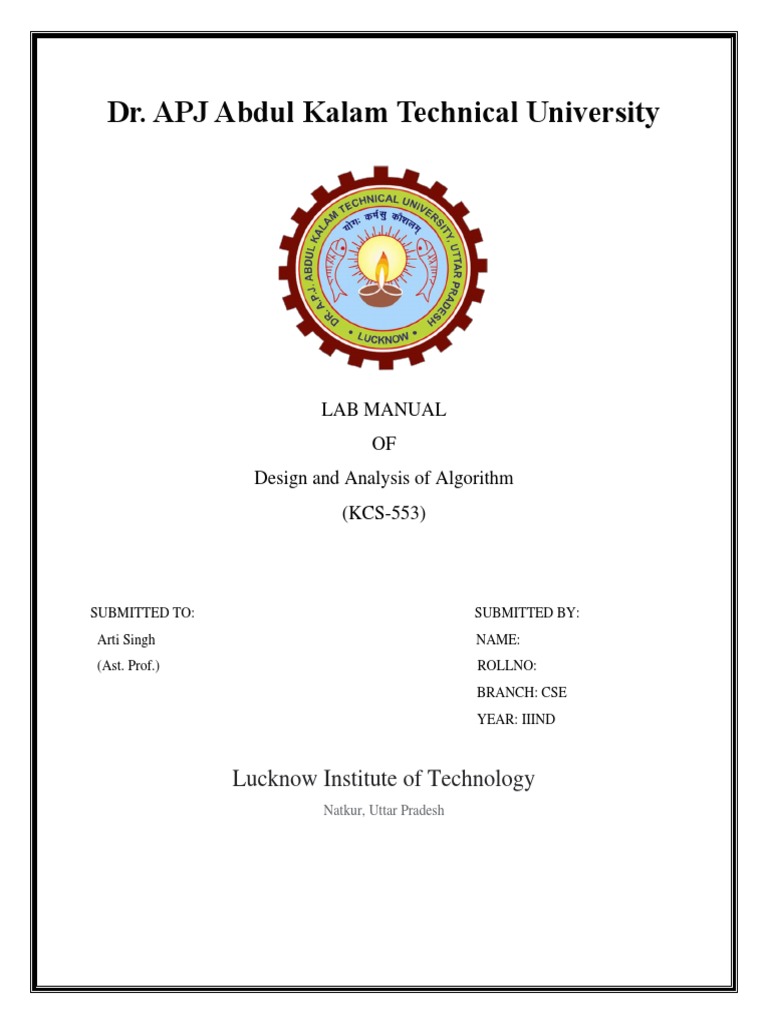 Design and Analysis of Algorithm (Lab) | PDF | Computer Programming ...