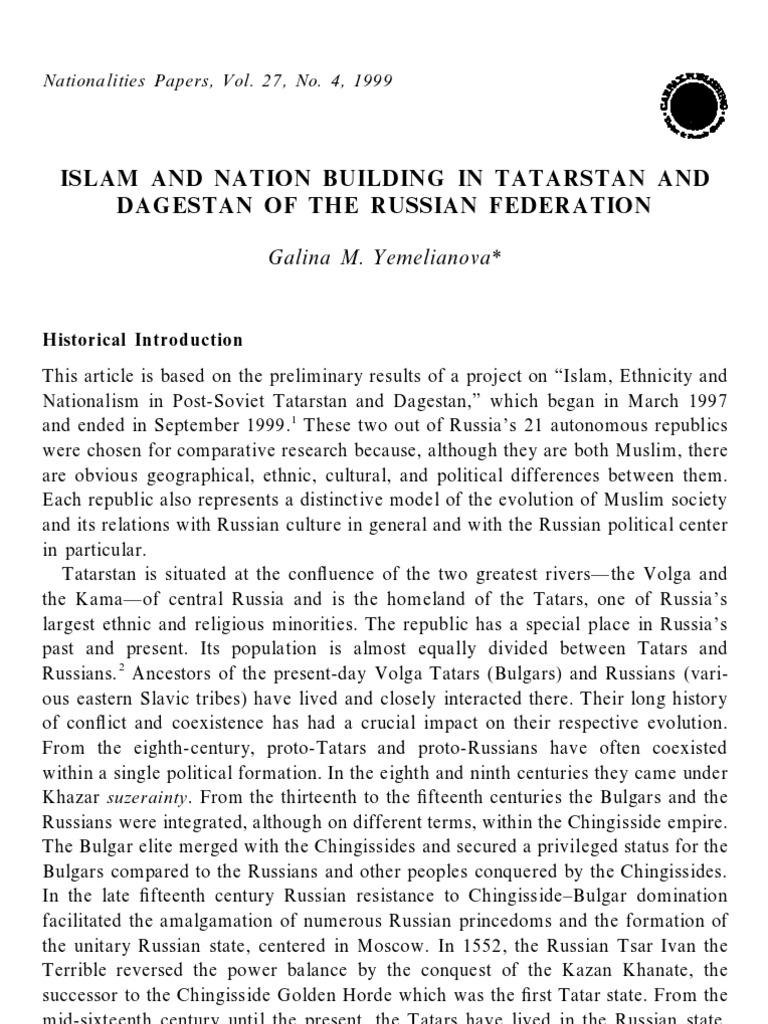 Islam and Natio N Building in Tatarstan and Dagestan of The Russian ...