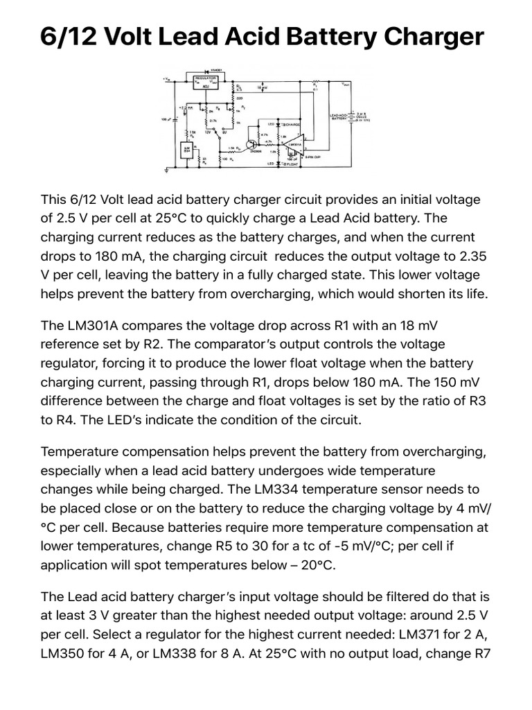 612 Volt Lead Acid Battery Charger Power Supply Circuits PDF Battery Charger Power Supply