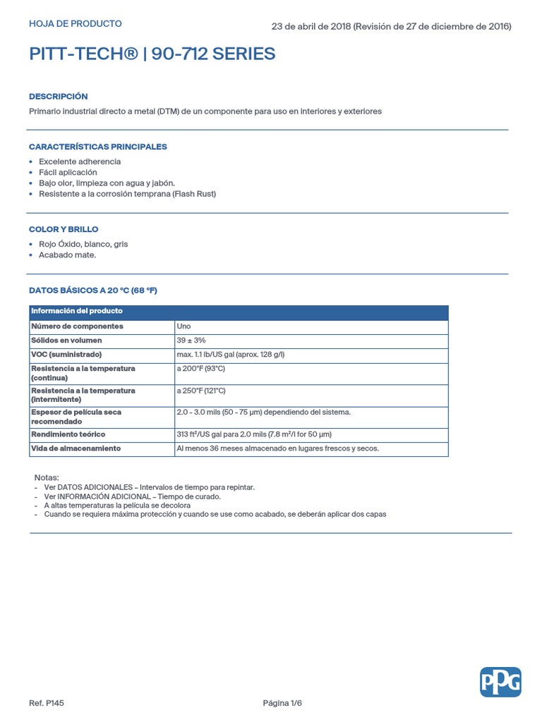 Pitt Tech DTM Primer esMX P145 PDF Abrasivo Agua