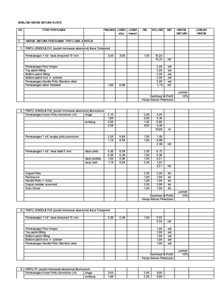 Analisa Pintu Jendela 0309 | PDF