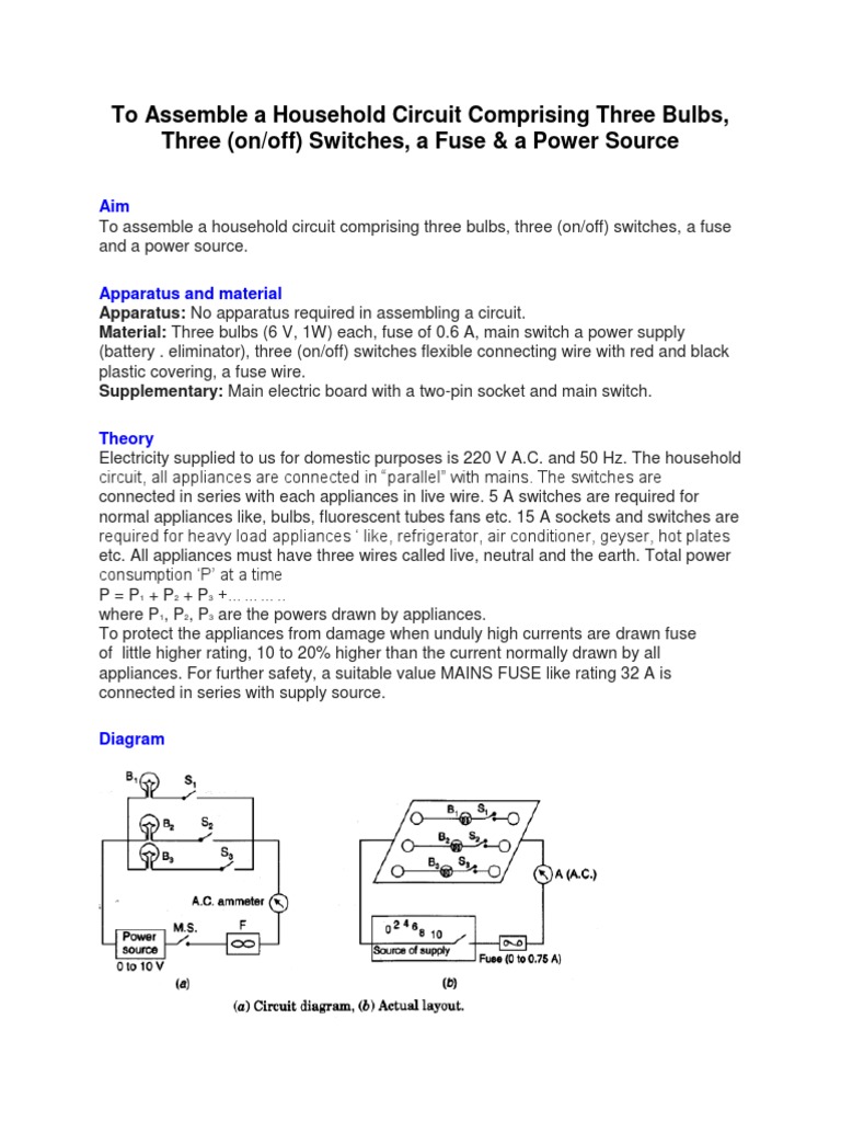 To Assemble A Household Circuit Comprising Three Bulbs, Three (Onoff ...