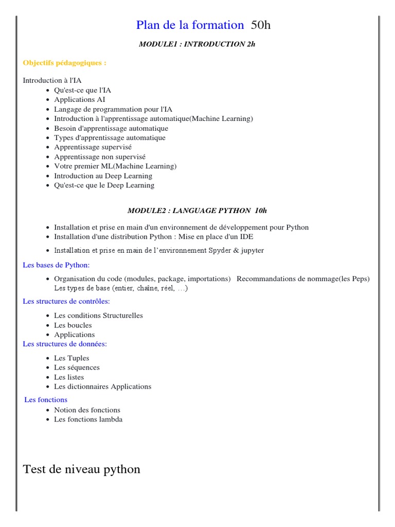 Formation IA et Python : 50h de cours | PDF | Apprentissage automatique ...