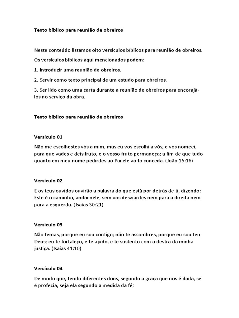 Texto Bíblico para Reunião de Obreiros PDF Presente espiritual