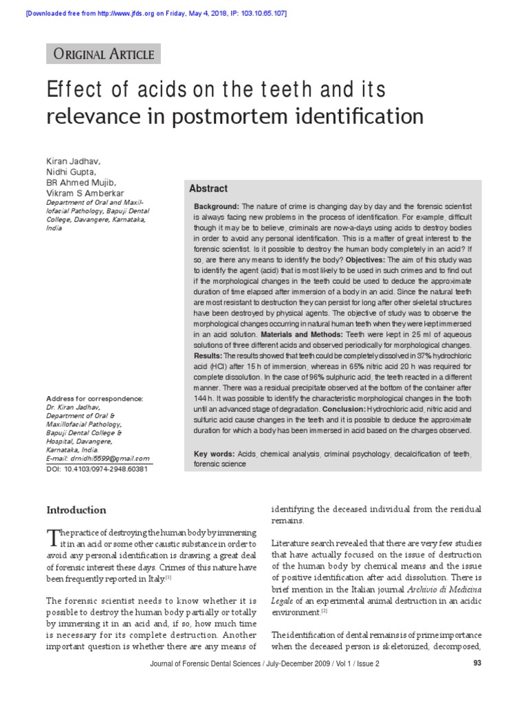 Acid Effects on Teeth in Forensic Science | PDF | Nitric Acid | Acid