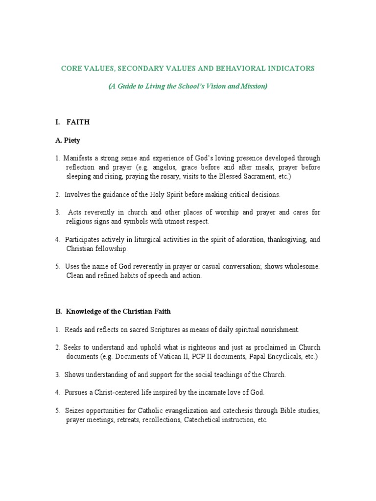 Core Values of the Catholic Church | PDF | Catholic Church | Prayer