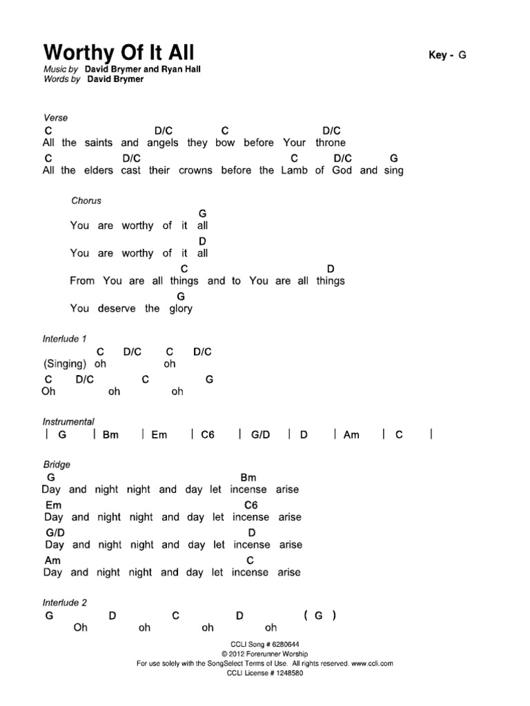 Worthy of It All CHORDS in G | PDF