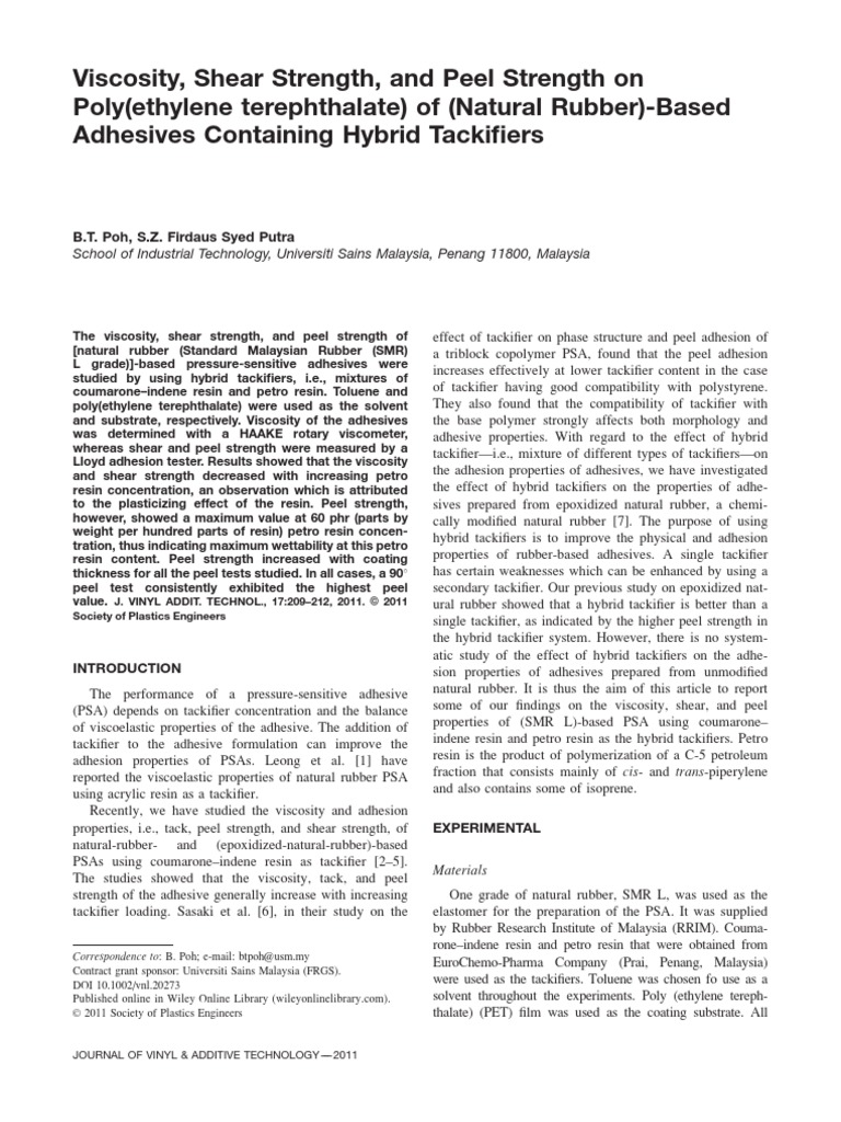 Viscosity, Shear Strength, and Peel Strength On Poly (Ethylene