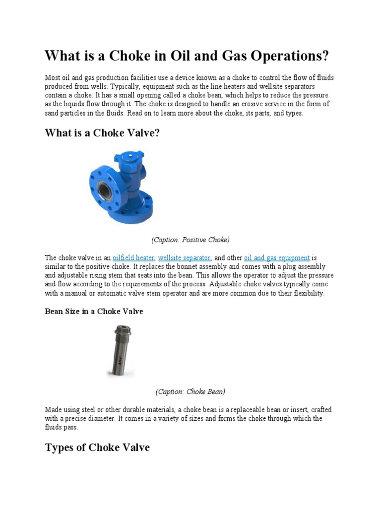 What Is A Choke in Oil and Gas Operations PDF Valve Applied And