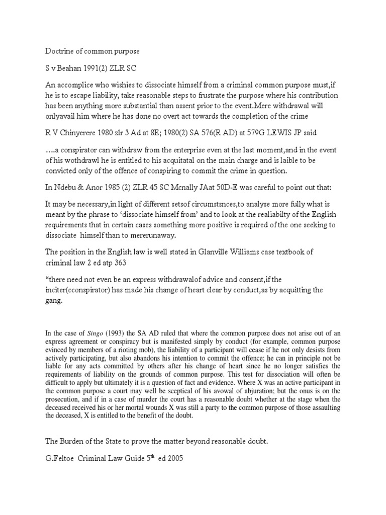 Common Purpose PDF Burden Of Proof (Law) Reasonable Doubt