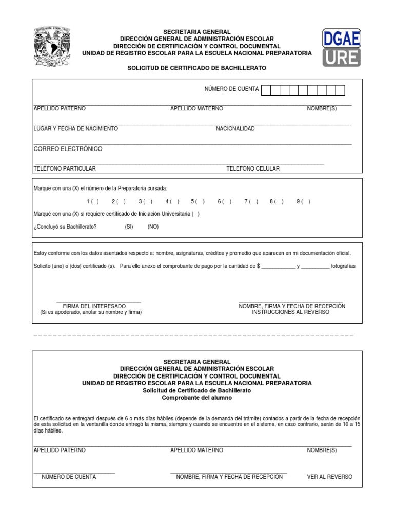 Solicitud de Certificado de Bachillerato | PDF