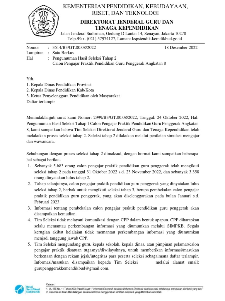 Pengumuman hasil seleksi tahap 2 cpp a8 jawa tengah pdf