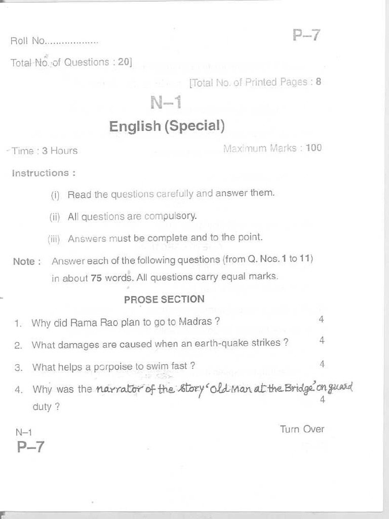 Madhya Pradesh Board Class 10 Special English Sample Paper 2 PDF