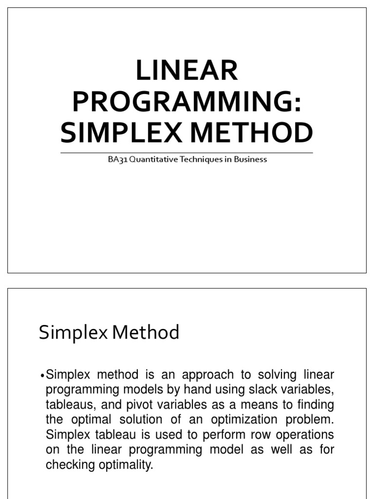 Linear Programming Simplex Method | PDF | Linear Programming ...