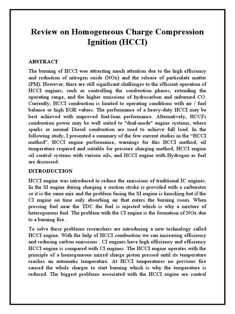 Review On Homogeneous Charge Compression Ignition Download Free PDF