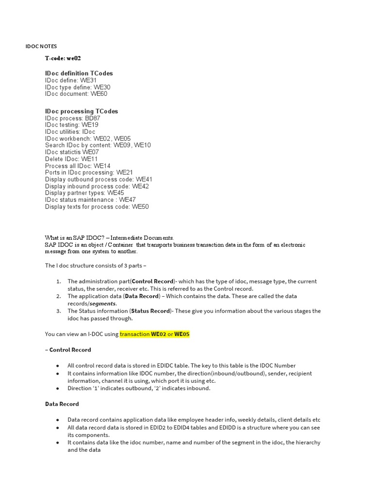 Idoc Notes | PDF | Electronic Data Interchange | Information Technology ...