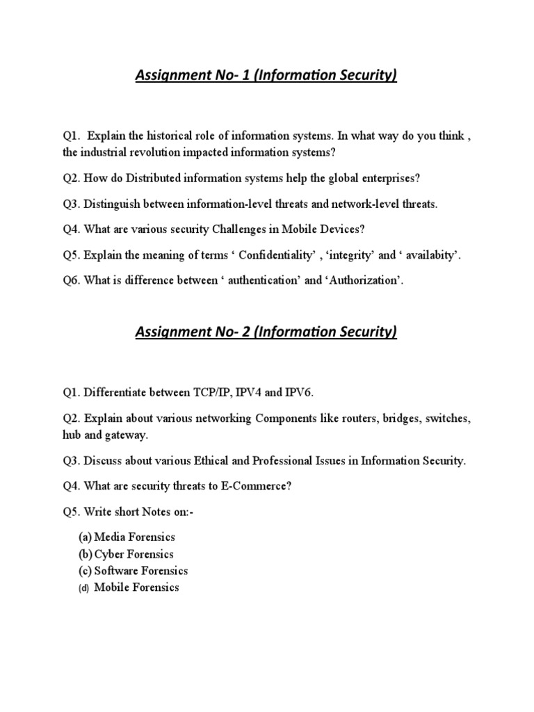 Information Security Assignments PDF