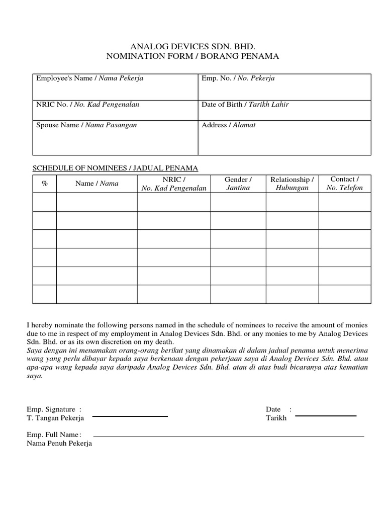 Nomination form for life insurance pdf