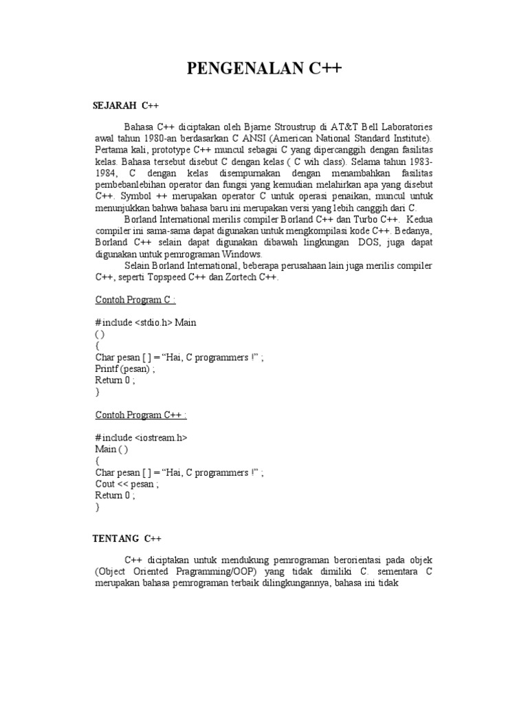Sejarah dan Struktur Bahasa C++ | PDF