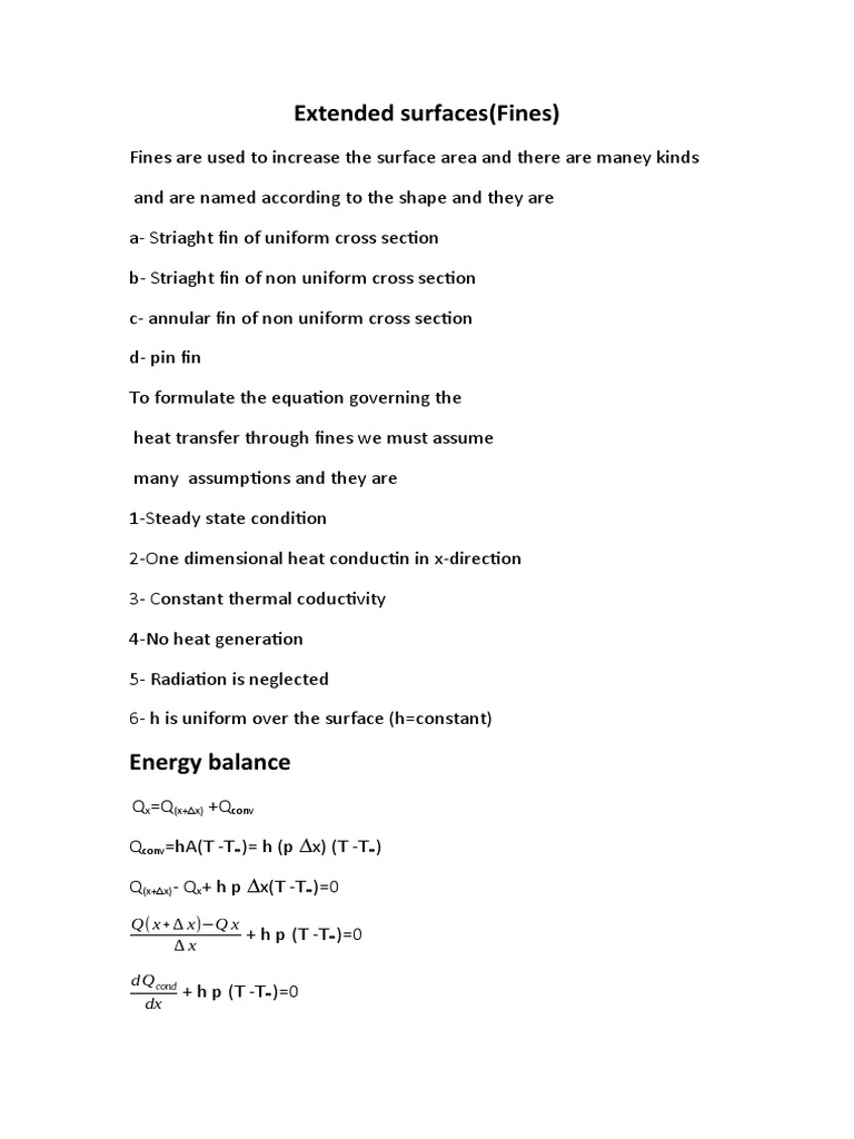 Extended Surfaces (Fins) PDF Heat Transfer Mathematical Physics