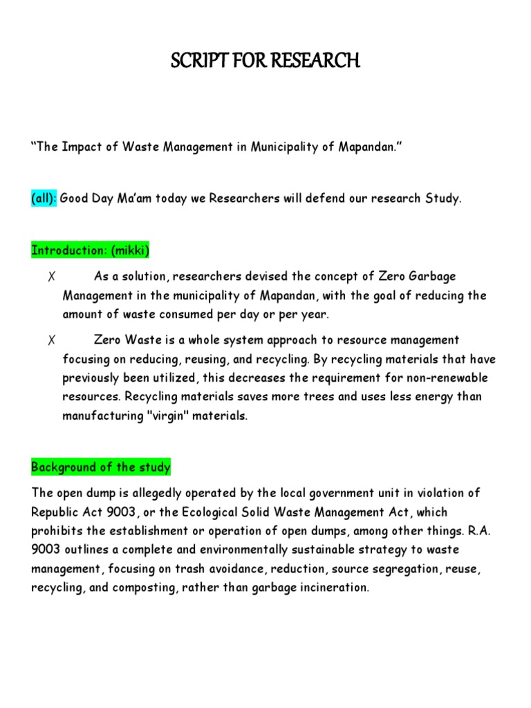 Script For Research | PDF | Municipal Solid Waste | Waste Management