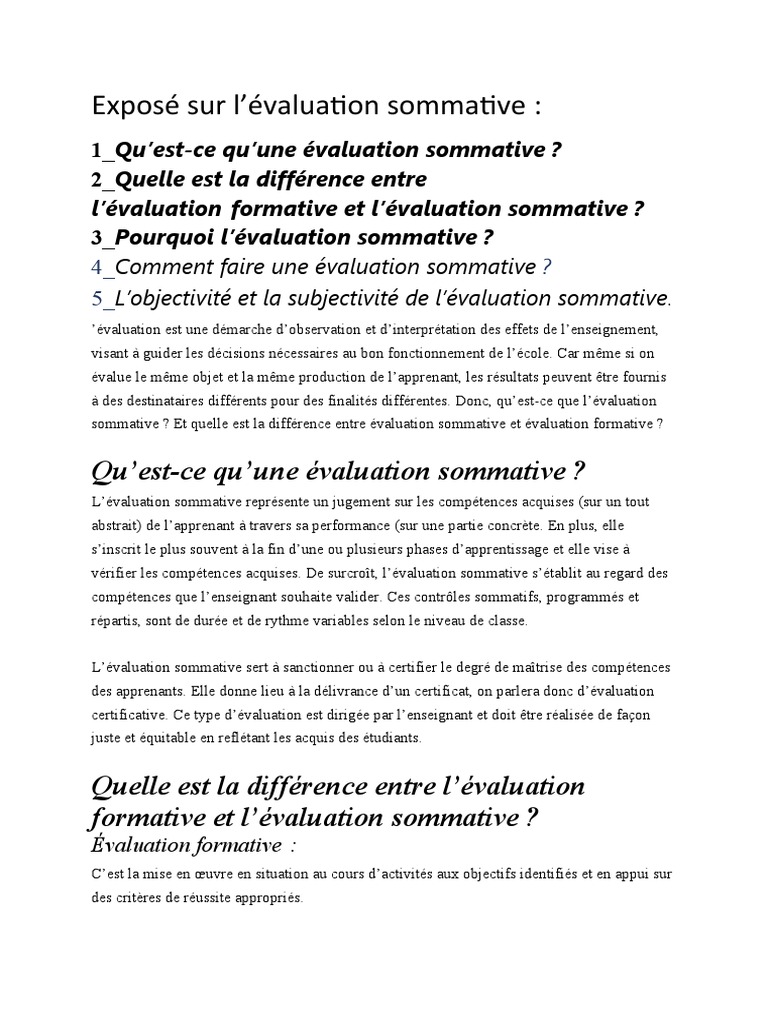 Comprendre l'évaluation sommative | PDF | Objectivité | Apprentissage
