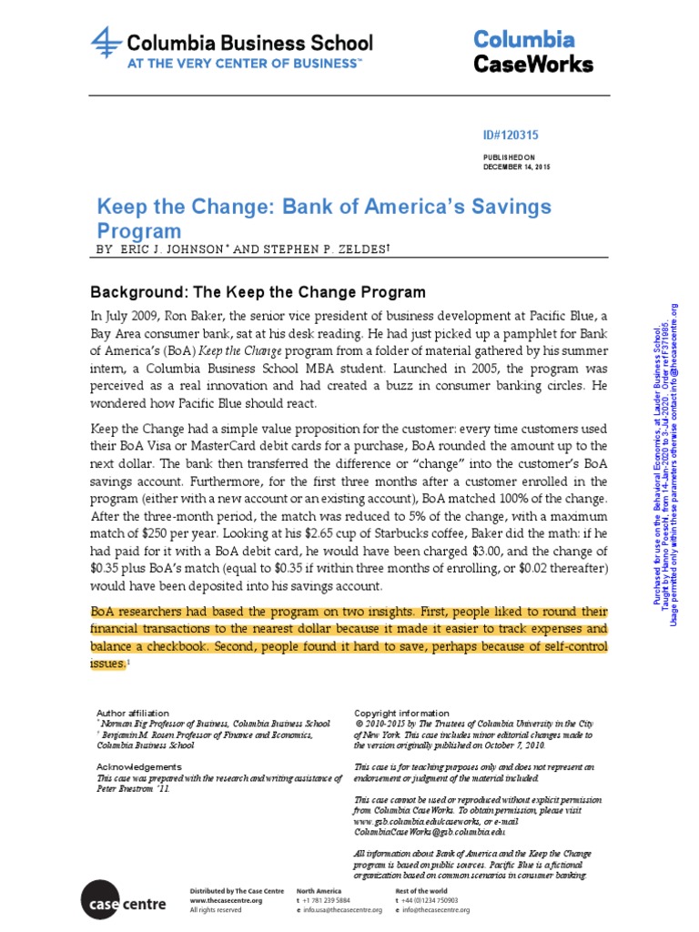 Johnson E J Zeldes S P 2015 Keep The Change Bank Of