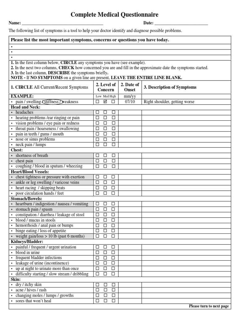 Basic Medical Questionnaire Form | PDF | Depression (Mood) | Diabetes