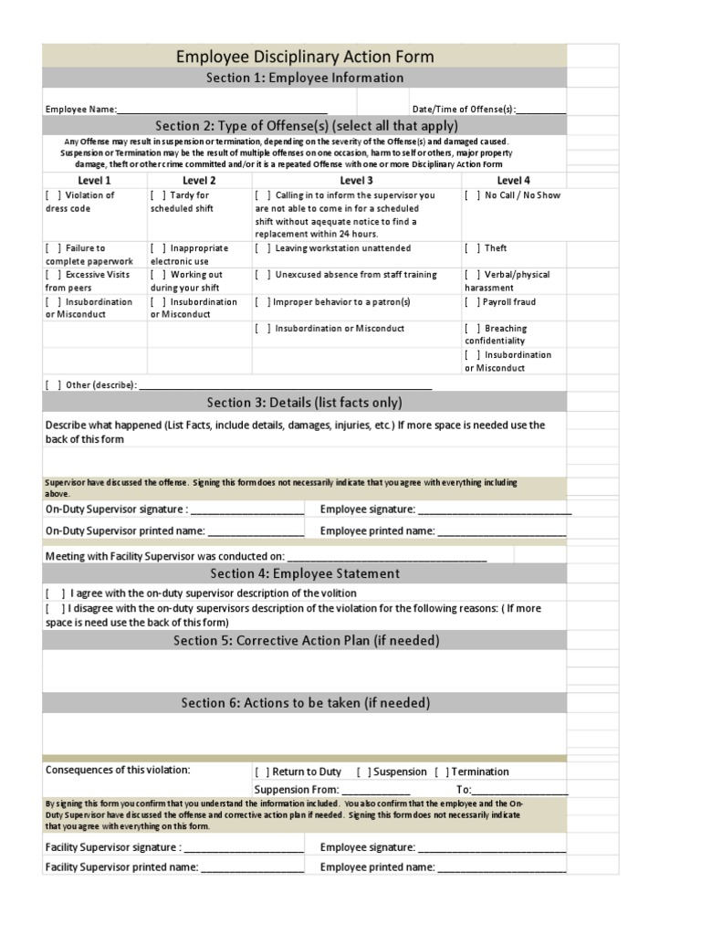 Employee Disciplinary Action Form | PDF | Crimes | Crime & Violence