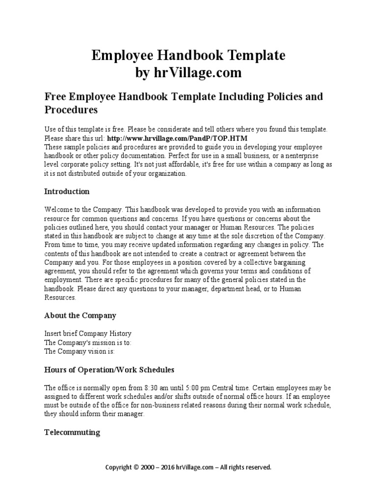 Employee Handbook Template | PDF | Family And Medical Leave Act Of 1993