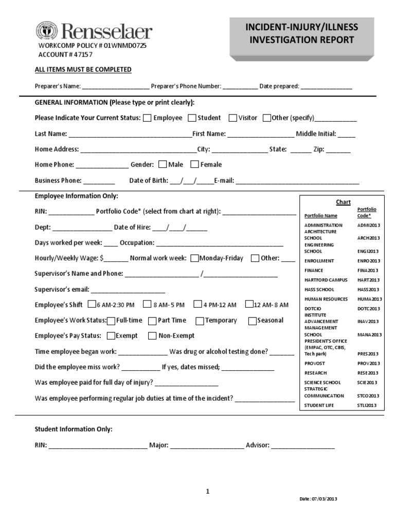 HR Incident Investigation Report Form PDF Physician Hospital