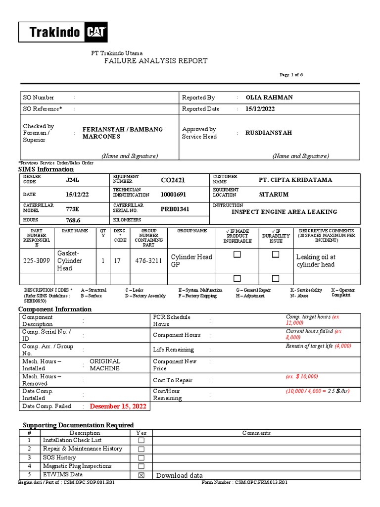 Caterpillar Engine Leak Analysis Report | PDF | Mechanical Engineering